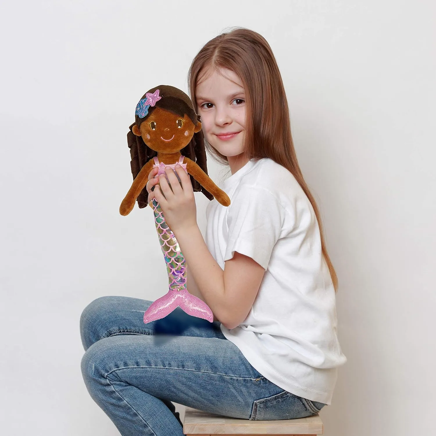 June Garden 15.5" Sparkly Mermaid Layla - Soft Mermaid Plush Stuffed Doll Gift for Toddler Girls