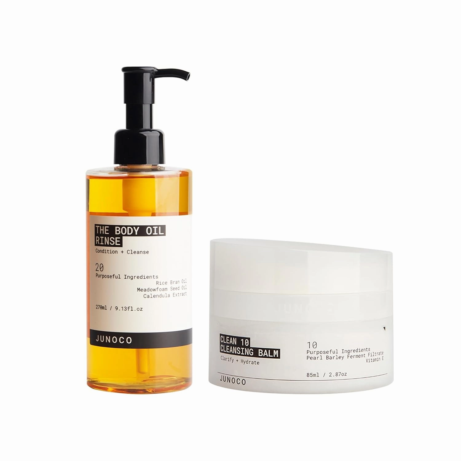 JUNO & Co. JADE Clean10 Cleansing Balm 2.87oz Full Set & Body Wash Oil 9.13 fl oz for Women/Men