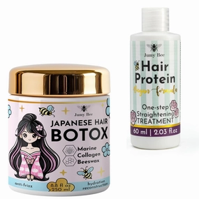 Keratin & Protein Hair Mask Set – Japanese 8.8 oz   Jumy Bee 2.03 oz – Frizz Control, Deep Hydration, Smooth Shine – With Coconut Oil, Rose Extract, Seaweed & Beeswax