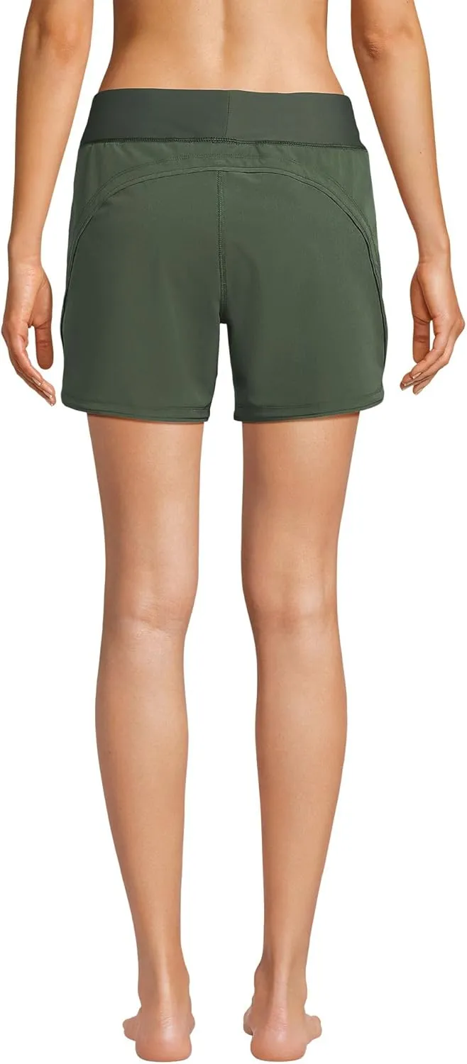 Lands' End Women's 5" Quick Dry Elastic Waist Board Shorts Swim Cover-up Shorts with Panty