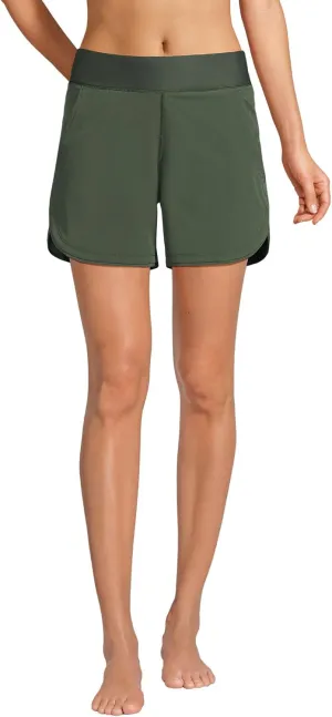 Lands' End Women's 5" Quick Dry Elastic Waist Board Shorts Swim Cover-up Shorts with Panty