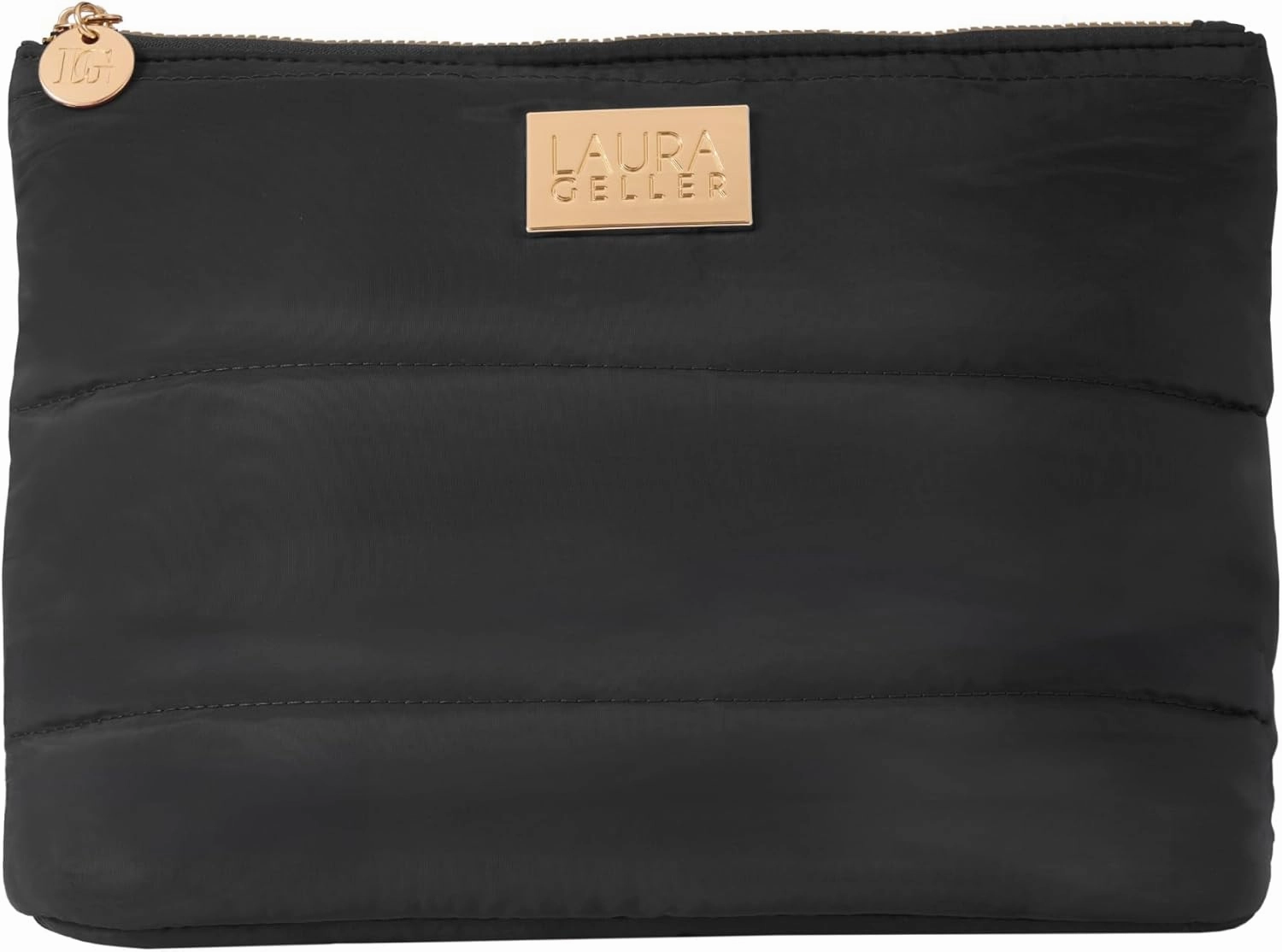 LAURA GELLER NEW YORK Quilted Makeup Bag, Black - Toiletry Bag Organizer for Travel - Large Capacity Full Size Makeup Bag - Easy to Clean
