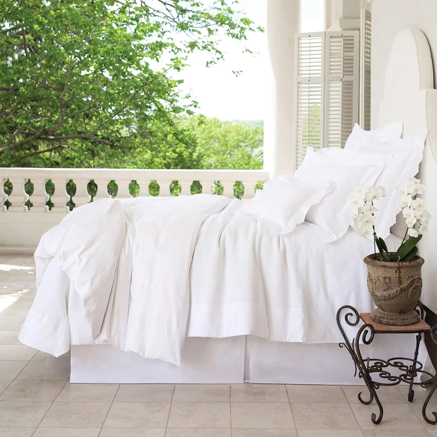 Lia White Duvet Cover, Full/Queen Size, White Solid Pattern