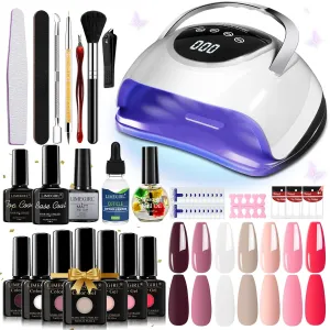 LimeGirl Gel Nail Polish Kit with U V Light, 23PCS Starter Kit with 7 Colors Salon-Grade Gel Polish, Classic French White/Mauve Grey/Hot Pink for Elegant Style, 120W UV Nail Lamp for Fast Curing