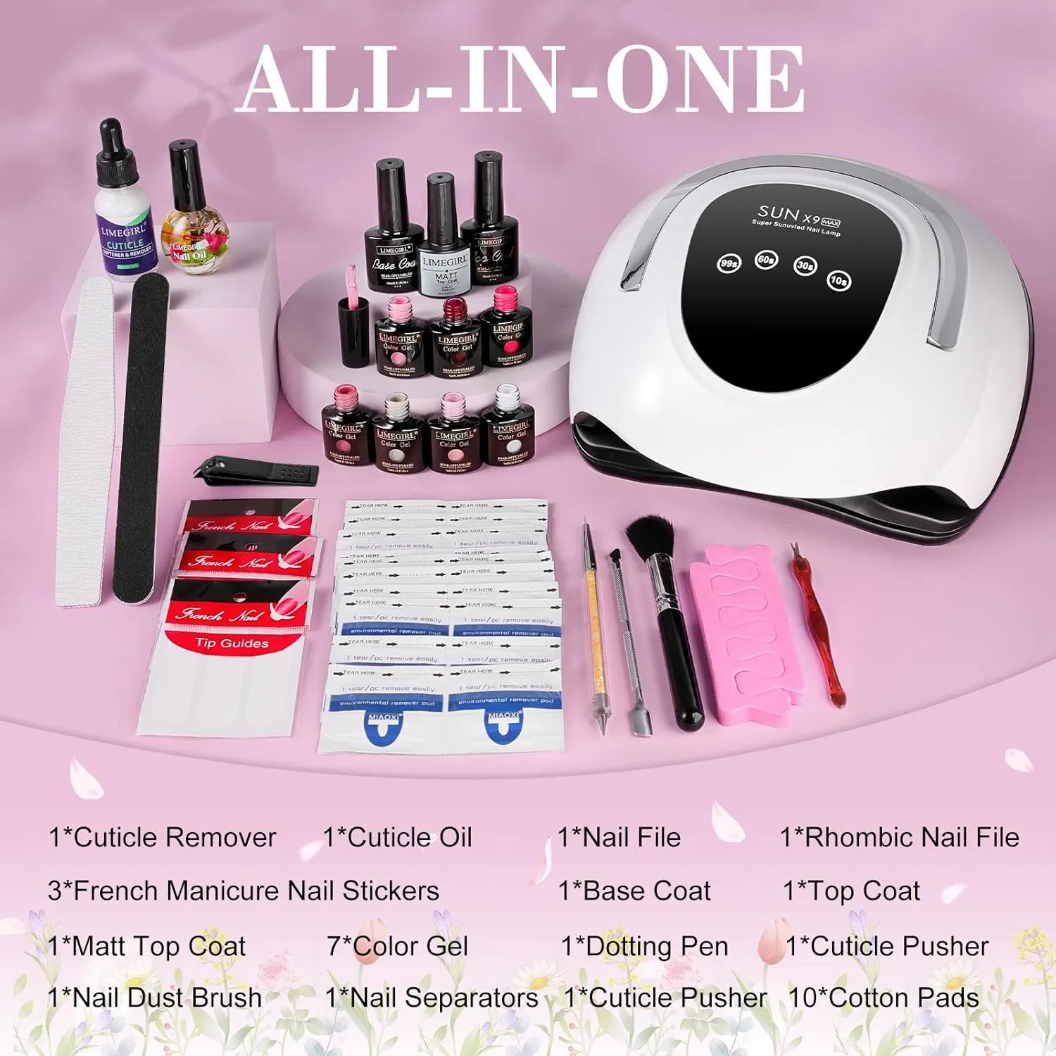 LimeGirl Gel Nail Polish Kit with U V Light, 23PCS Starter Kit with 7 Colors Salon-Grade Gel Polish, Classic French White/Mauve Grey/Hot Pink for Elegant Style, 120W UV Nail Lamp for Fast Curing