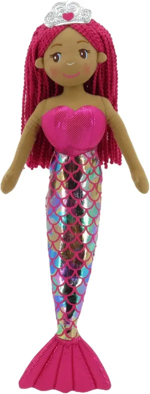 Linzy Toys, 27.5'' Meddy Mermaid Soft Black Plush Toys Rag Doll, Light Pink, Mermaid Toys for Little Girls, Sirenas para Ninas, Princess Plush Doll