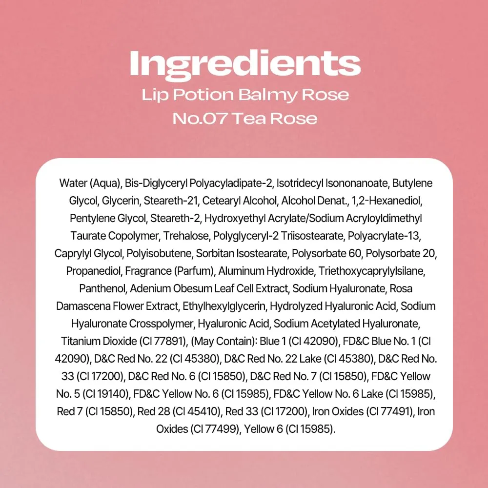 Lip Potion Balmy Rose | Creamy, Hydrating, Rosy Lip Tint with a Subtle Glow | 0.3 Oz (No.7 Tea Rose)
