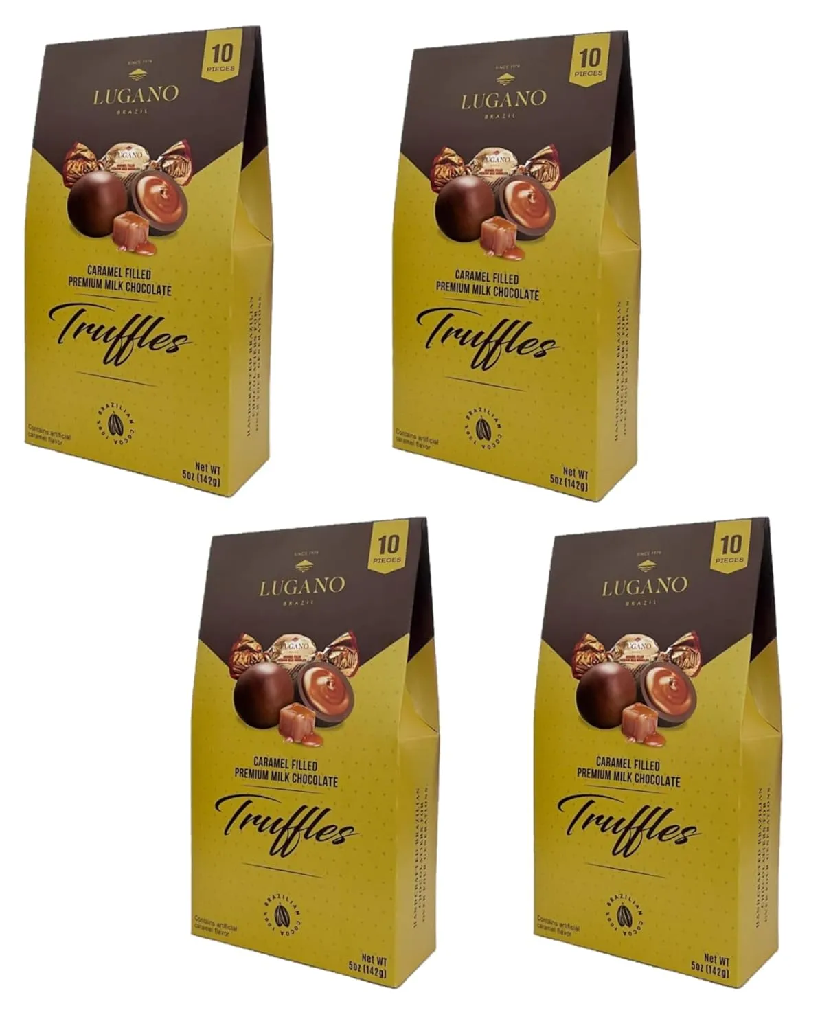 Lugano Premium Milk Chocolate Truffles Caramel Filled - Pack of 4 - Delicious and Decadent Chocolate - Perfect for Sharing with Friends and Family - 10 Truffles Per Box