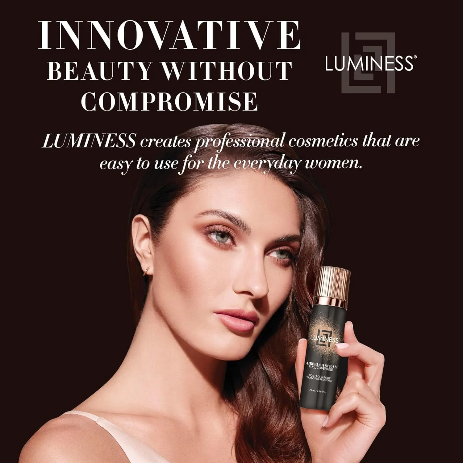 LUMINESS Spray Airbrush Foundation Makeup with Buffing Brush, Medium Shade 040 - Lightweight, Full Coverage Foundation for Face - Concealer for Seamless Blending, Natural-Looking Finish, 2.36 fl oz