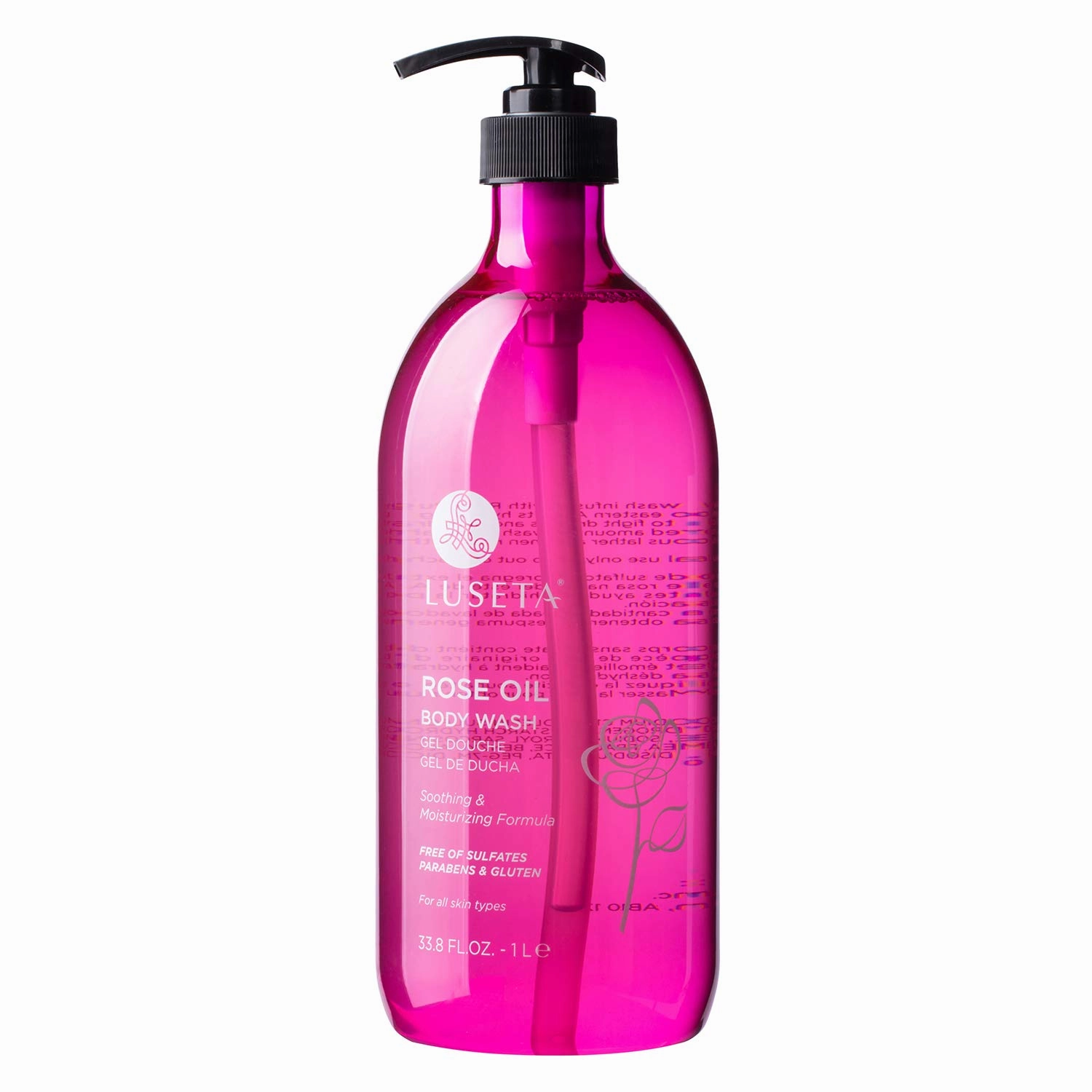 Luseta Rose Oil Body Wash for Dry Skin Women 33.8oz, Women Body Wash Smell Good Hydrating Shower Gel for Nourishing Essential Body Care, Sulfate & Paraben Free Itch, Ringworm, Shower Gel for Women/Men