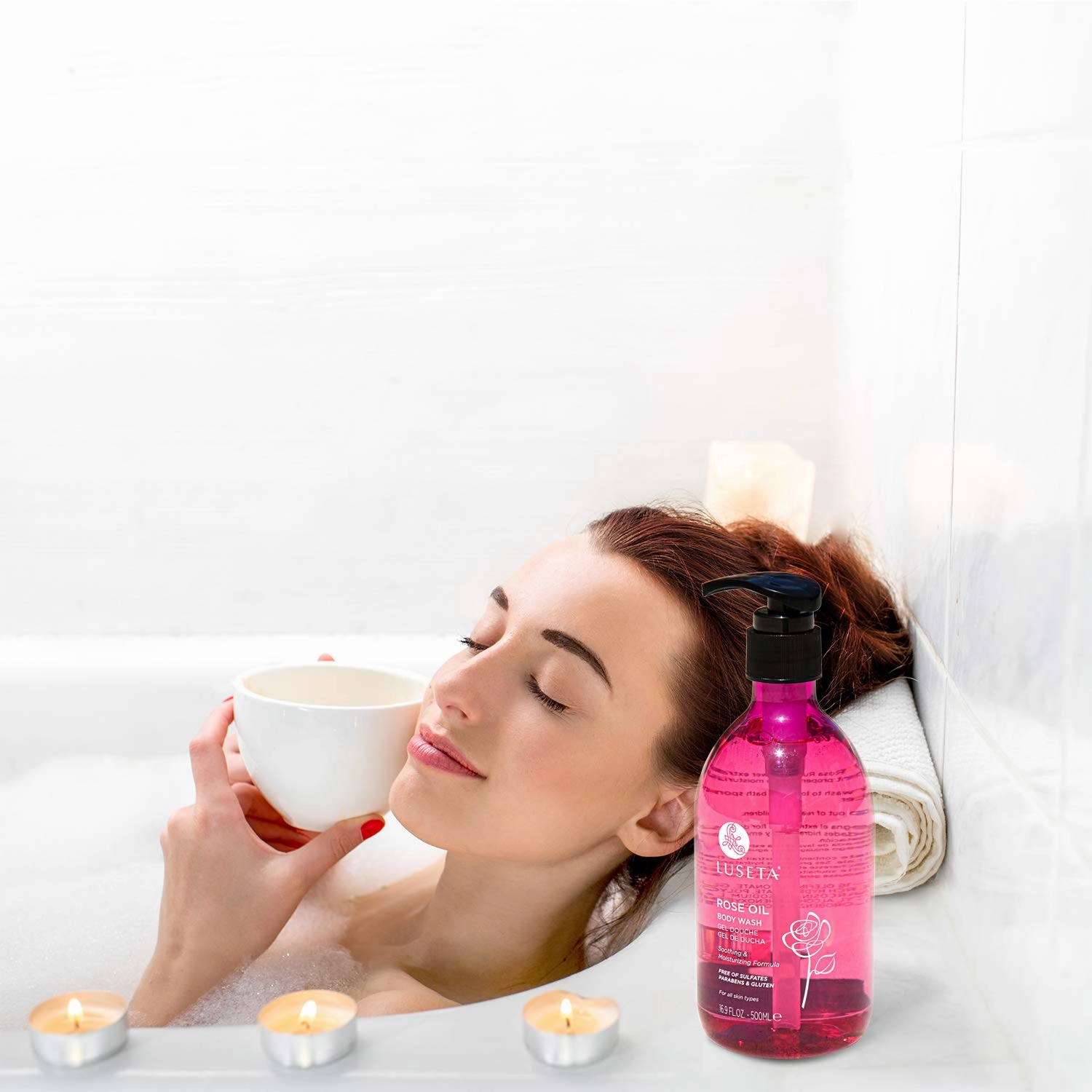 Luseta Rose Oil Body Wash for Dry Skin Women 33.8oz, Women Body Wash Smell Good Hydrating Shower Gel for Nourishing Essential Body Care, Sulfate & Paraben Free Itch, Ringworm, Shower Gel for Women/Men