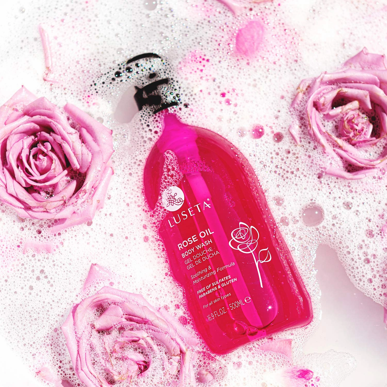 Luseta Rose Oil Body Wash for Dry Skin Women 33.8oz, Women Body Wash Smell Good Hydrating Shower Gel for Nourishing Essential Body Care, Sulfate & Paraben Free Itch, Ringworm, Shower Gel for Women/Men
