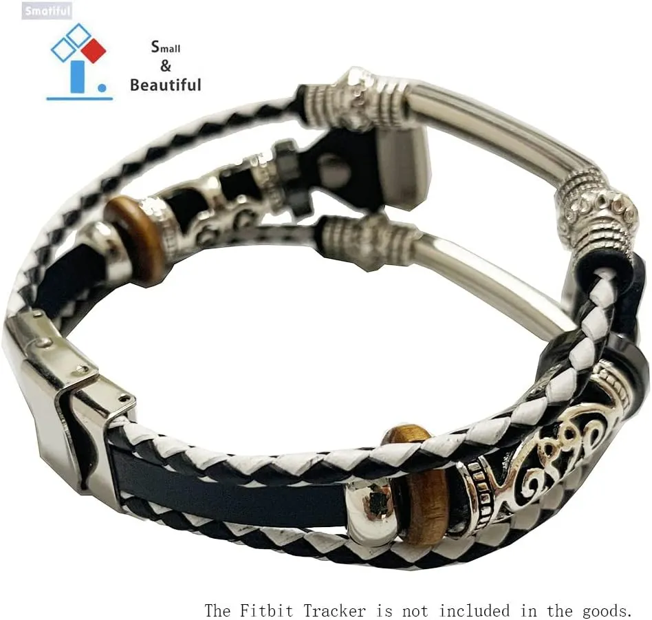Luxe Bling Bands with Pin for Womens and Girls, Adjustable Accessory Thin Genuine Leather Exercise Watch Band Compatible with for Fitbit Luxe, Black and White