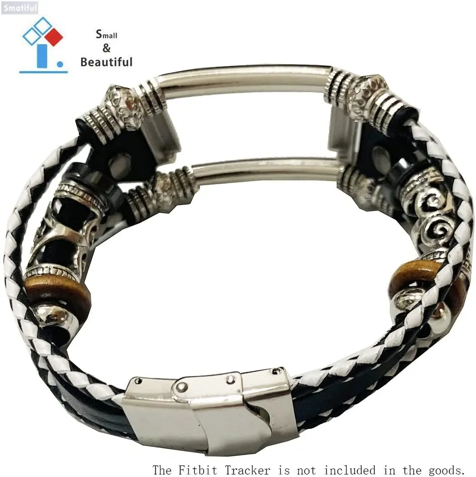 Luxe Bling Bands with Pin for Womens and Girls, Adjustable Accessory Thin Genuine Leather Exercise Watch Band Compatible with for Fitbit Luxe, Black and White