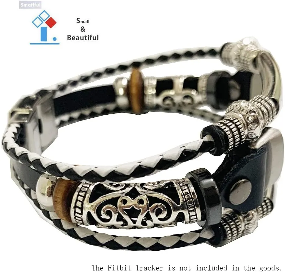 Luxe Bling Bands with Pin for Womens and Girls, Adjustable Accessory Thin Genuine Leather Exercise Watch Band Compatible with for Fitbit Luxe, Black and White