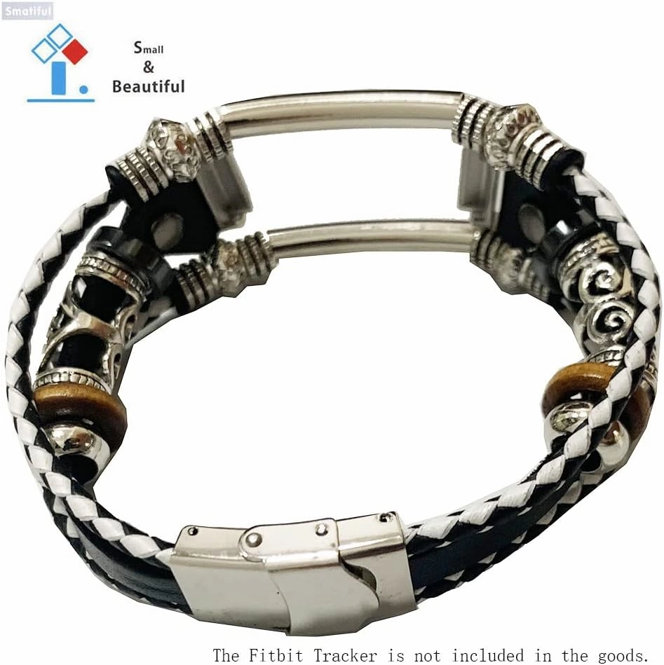 Luxe Bling Bands with Pin for Womens and Girls, Adjustable Accessory Thin Genuine Leather Exercise Watch Band Compatible with for Fitbit Luxe, Black and White