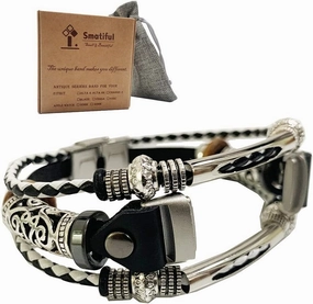 Luxe Bling Bands with Pin for Womens and Girls, Adjustable Accessory Thin Genuine Leather Exercise Watch Band Compatible with for Fitbit Luxe, Black and White
