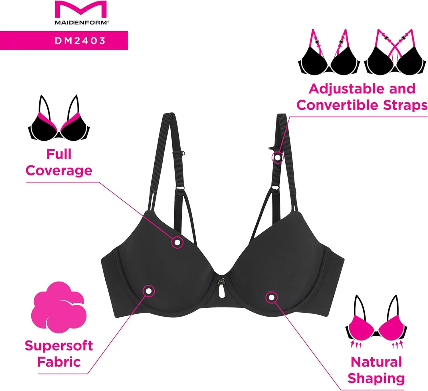 Maidenform Women's Underwire, Everyday Luxe T-Shirt, Full Coverage Bra