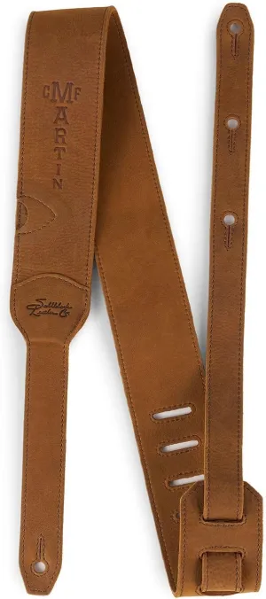 MARTIN LUXE Leather Guitar Strap – Tan | Full Grain Leather with Pick Holder