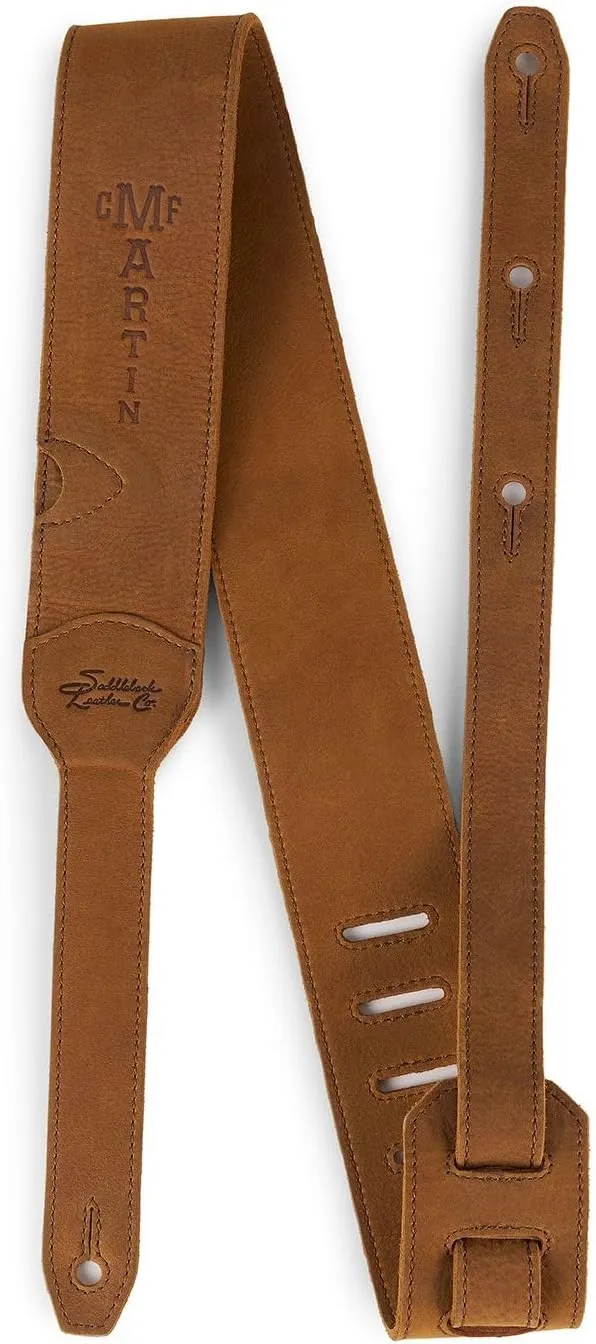 MARTIN LUXE Leather Guitar Strap – Tan | Full Grain Leather with Pick Holder