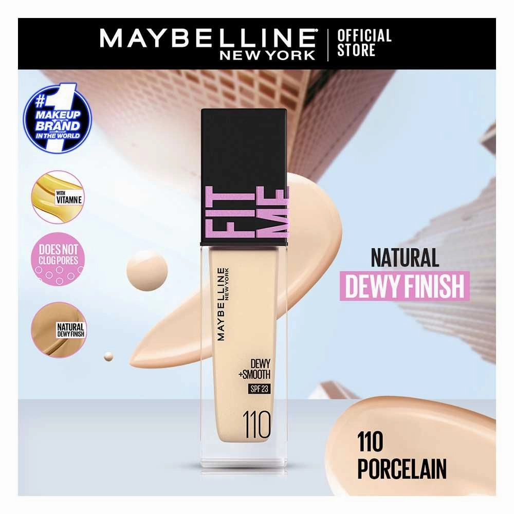 Maybelline New York Fit Me Dewy   Smooth Liquid Foundation Spf 23, 110 Porcelain, 30Ml