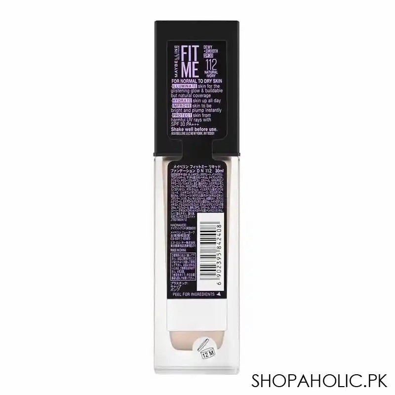 Maybelline New York Fit Me Dewy   Smooth SPF 30 Foundation Pump, 112 Natural Ivory, 30ml