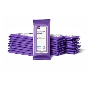 Medline ReadyBath LUXE Extra Thick Adult Bath Wipes, 192 Wipes (8 Wipes, 24 Packs), Unscented, No Rinse Formula with Aloe, Shower Wipes for Sensitive Skin, Hypoallergenic Body Wash Wipes, 8 x 8 Inch