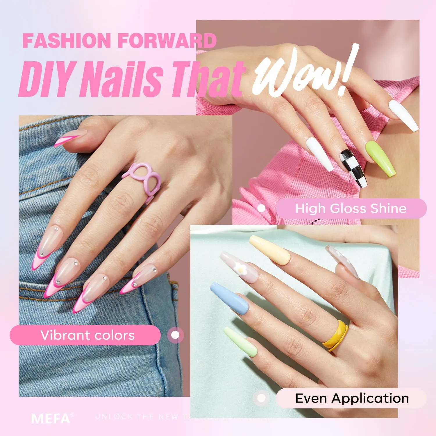 MEFA 32 Colors Gel Nail Polish Kit with U V Light, Spring Bright Pastel 54Pcs Pink Gel Polish Nail Set with Matte/Glossy Base Top Coat Essential Manicure Tools Nails Art Decorations Women Gifts