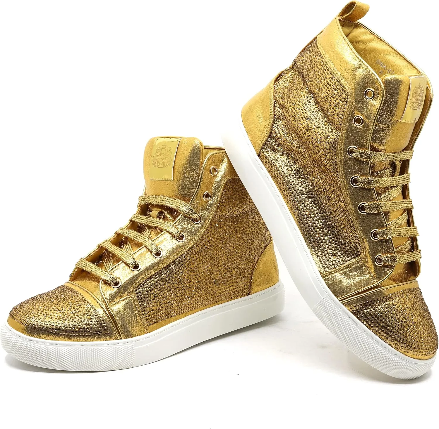 Men's High Top Crystal Shimmer Rhinestone Flat Fashion Casual Sneakers Shoes SNK-07