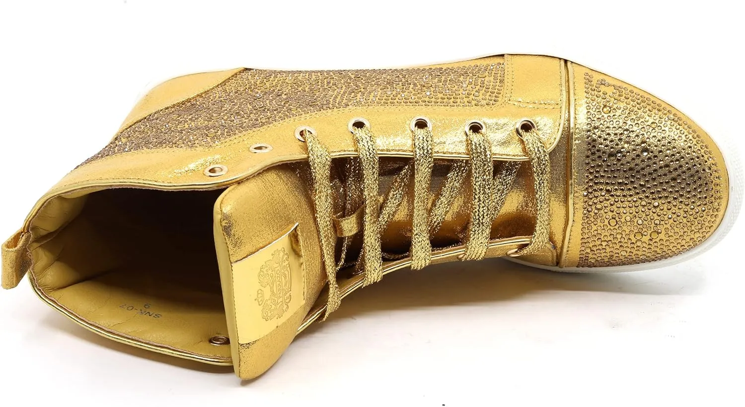 Men's High Top Crystal Shimmer Rhinestone Flat Fashion Casual Sneakers Shoes SNK-07