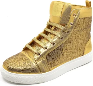 Men's High Top Crystal Shimmer Rhinestone Flat Fashion Casual Sneakers Shoes SNK-07