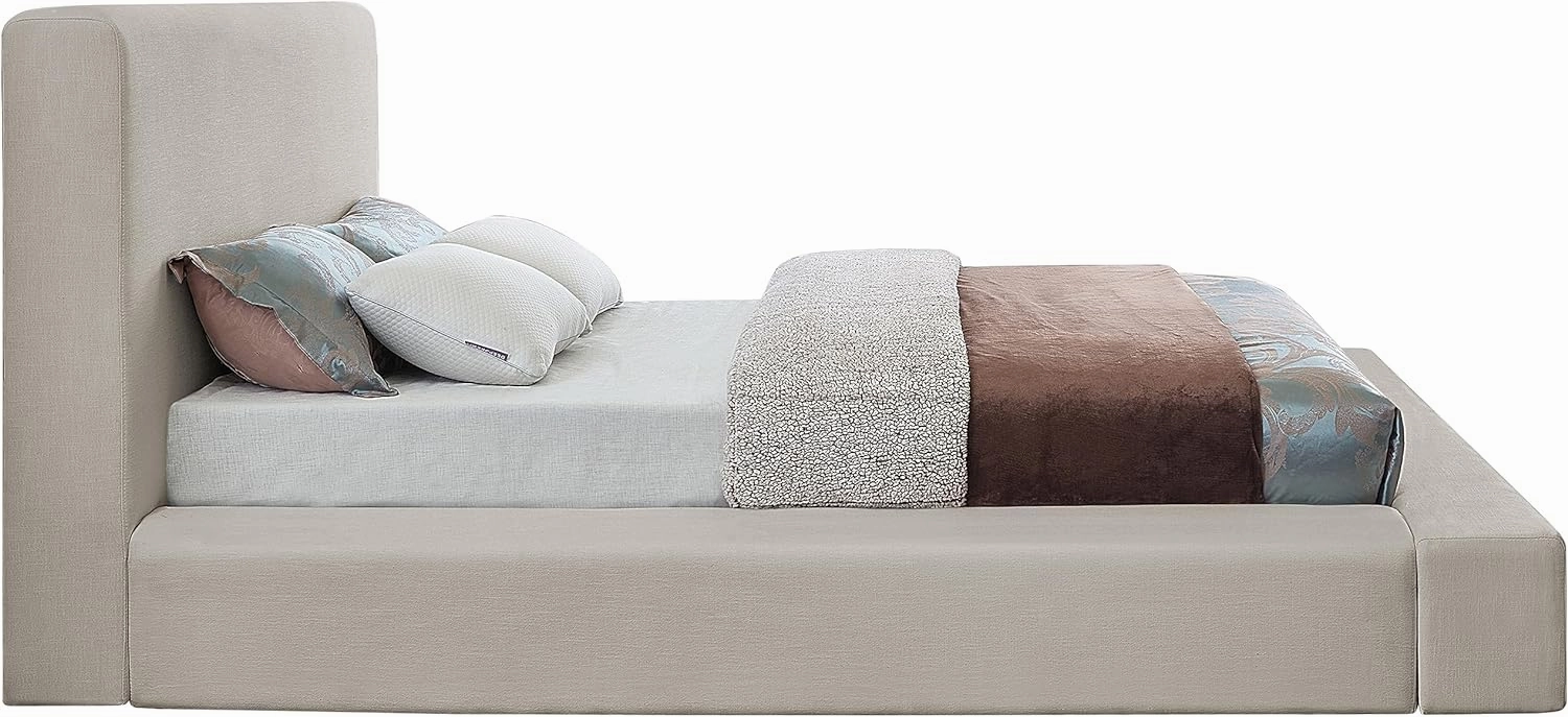 Meridian Furniture DevinCream-K Devin Collection Modern | Contemporary Bed with Luxe Linen Textured Fabric, 97" W x 92.5" D x 45" H, Cream, King Bed