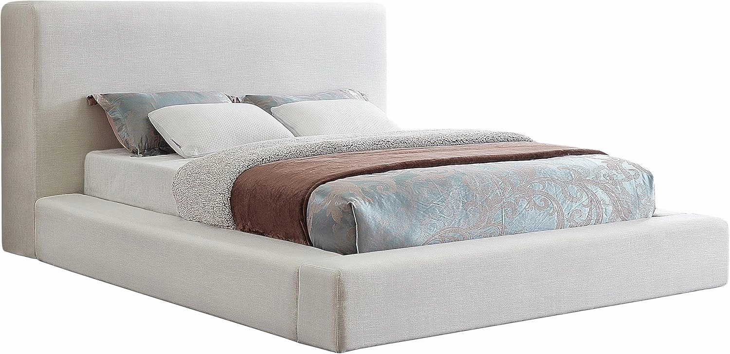 Meridian Furniture DevinCream-K Devin Collection Modern | Contemporary Bed with Luxe Linen Textured Fabric, 97" W x 92.5" D x 45" H, Cream, King Bed