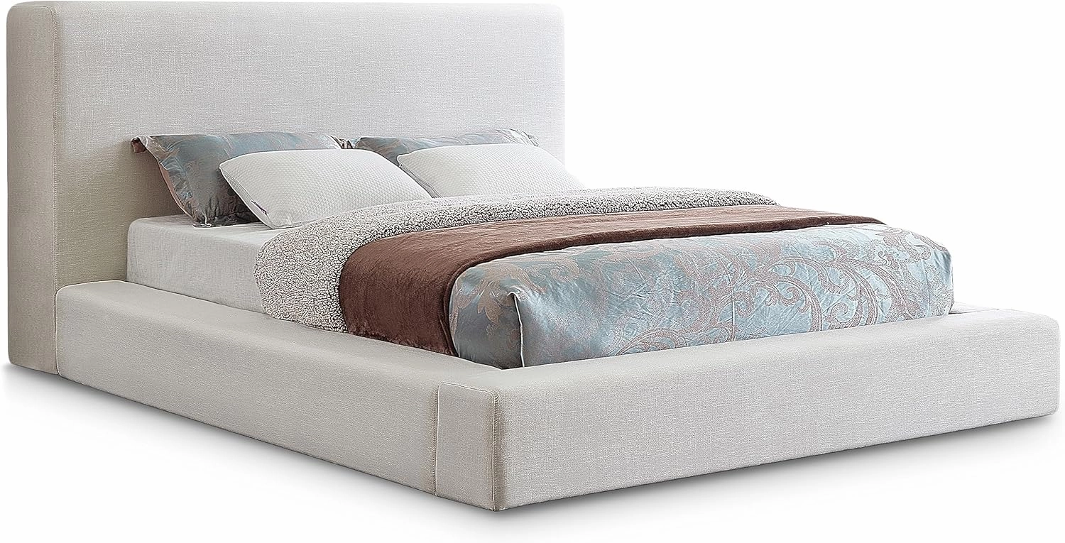 Meridian Furniture DevinCream-K Devin Collection Modern | Contemporary Bed with Luxe Linen Textured Fabric, 97" W x 92.5" D x 45" H, Cream, King Bed