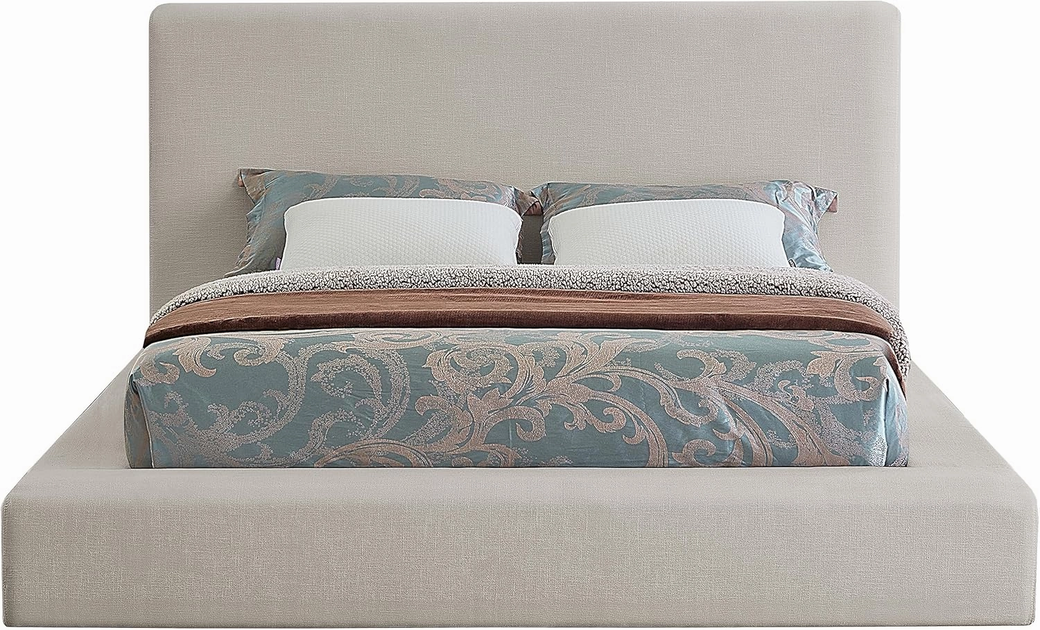 Meridian Furniture DevinCream-K Devin Collection Modern | Contemporary Bed with Luxe Linen Textured Fabric, 97" W x 92.5" D x 45" H, Cream, King Bed
