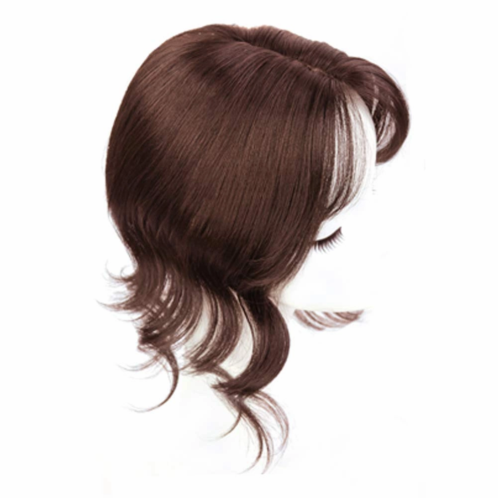 Middle Part Fringe Skin Base Topper 14" French Wavy Style Clip in Hairpiece for Women Forehead Thinning Hair Light Brown