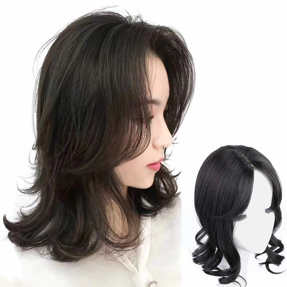 Middle Part Fringe Skin Base Topper 14" French Wavy Style Clip in Hairpiece for Women Forehead Thinning Hair Light Brown