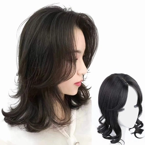 Middle Part Fringe Skin Base Topper 14" French Wavy Style Clip in Hairpiece for Women Forehead Thinning Hair Light Brown