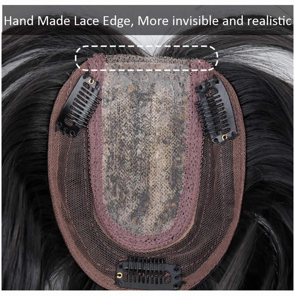 Middle Part Fringe Skin Base Topper 14" French Wavy Style Clip in Hairpiece for Women Forehead Thinning Hair Light Brown