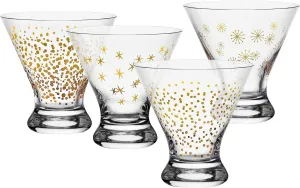 Mikasa Party Set of 4 Stemless Martini Glasses, 10 Ounce, Clear and Gold