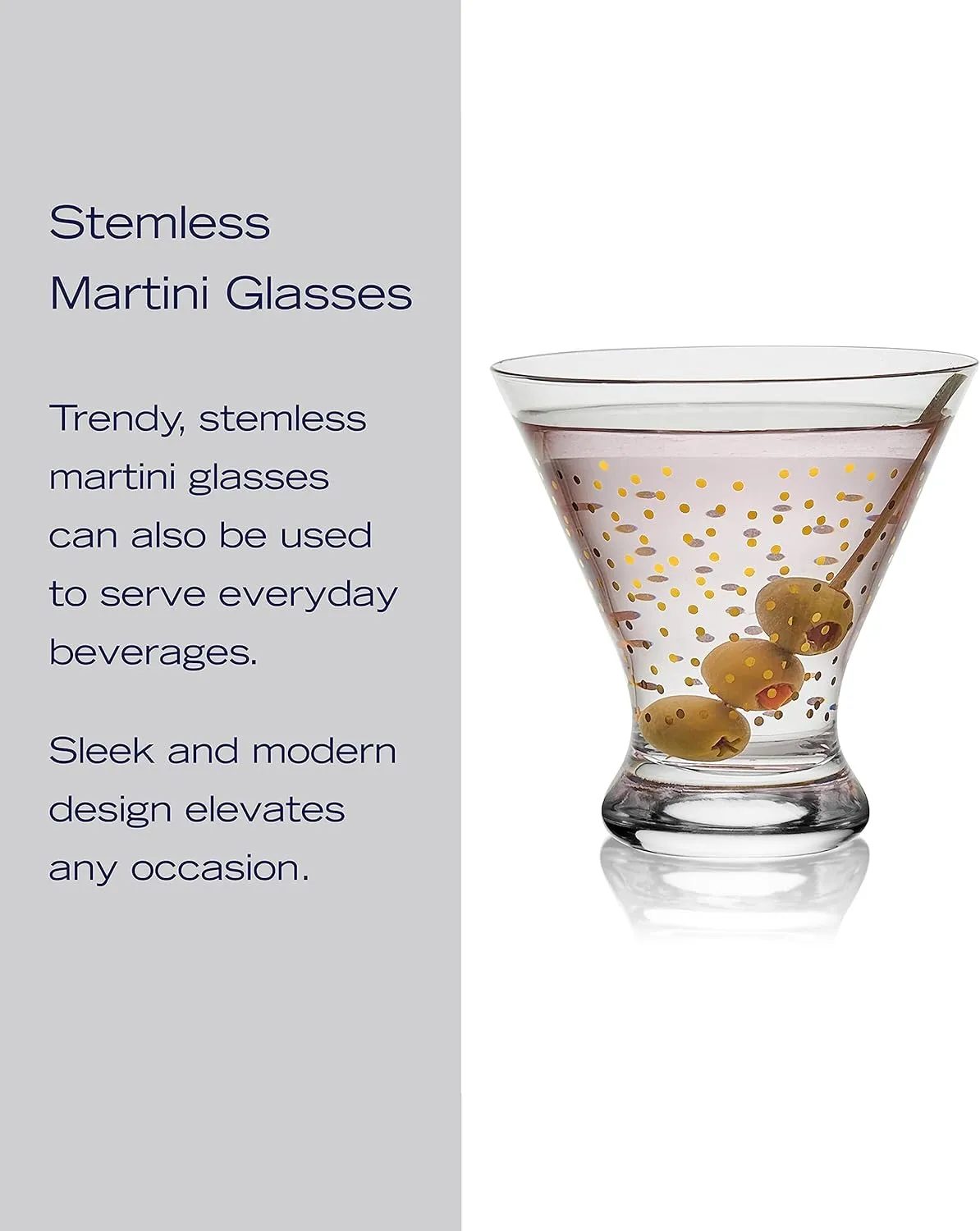 Mikasa Party Set of 4 Stemless Martini Glasses, 10 Ounce, Clear and Gold