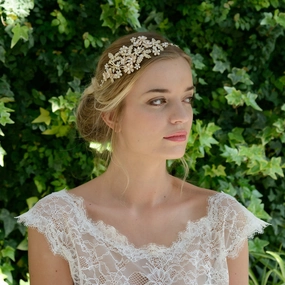 Mimosa golden enamelled pearl and crystal blossoms headpiece