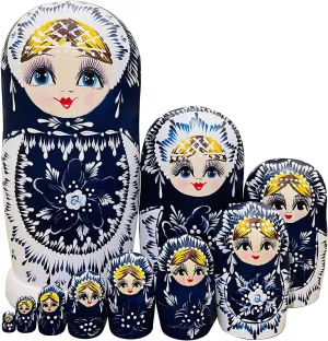 MINMEER Russian Nesting Dolls for Kids, Wooden Matryoshka Dolls 10 Piece Set, Cute Handmade Stacking Toys and Nesting Dolls for Toddlers, Russian Christmas Decorations