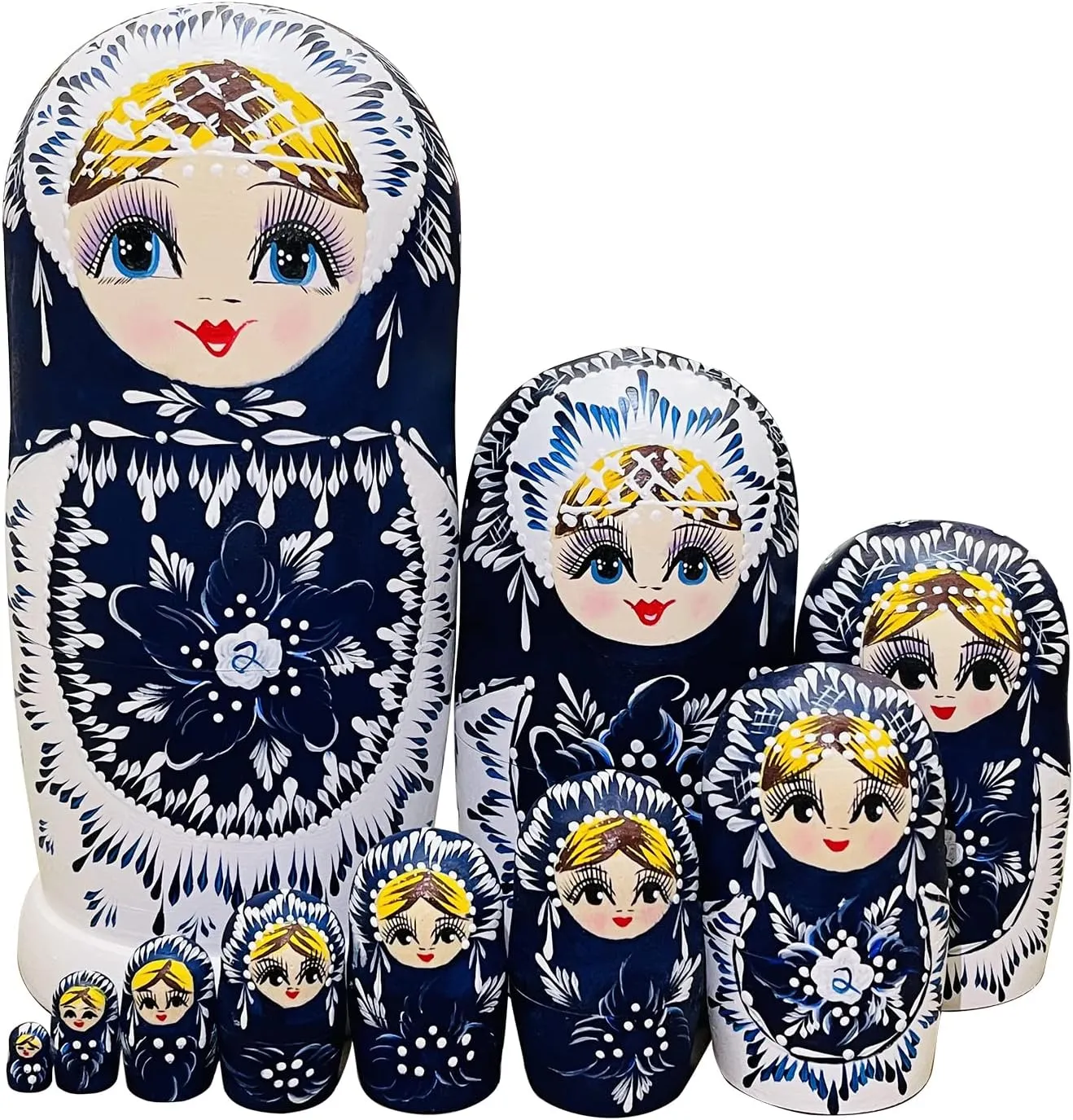 MINMEER Russian Nesting Dolls for Kids, Wooden Matryoshka Dolls 10 Piece Set, Cute Handmade Stacking Toys and Nesting Dolls for Toddlers, Russian Christmas Decorations