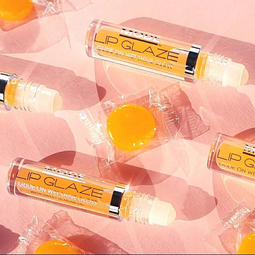 MODE Lip Glaze Flavored Lip Gloss BUTTERSCOTCH Delicious Yummy Flavor, Roll On Sweet Wet Nourishing Shine, Hydrating Moisturizing Natural Skincare Fruit Oils, Made in NY USA