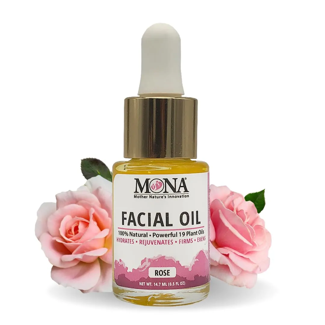 MONA Brands Natural Face Oil with Rosehip, Vitamin E, and Argan Oil | Pure Botanical Skincare | Anti-Aging Oil | All Skin Types | Rose Scented | 0.5 fl oz, Pack of 1