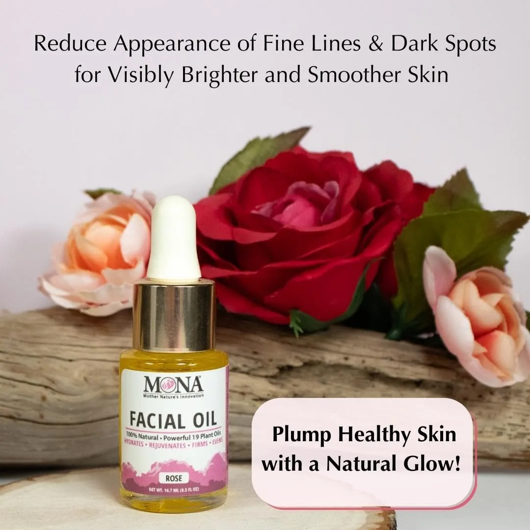 MONA Brands Natural Face Oil with Rosehip, Vitamin E, and Argan Oil | Pure Botanical Skincare | Anti-Aging Oil | All Skin Types | Rose Scented | 0.5 fl oz, Pack of 1