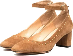 MOOMMO Women Low Chunky Block Heels Sandals Pumps Ankle Strap Round Closed Toe Dress Shoes 2" Heels Patent Suede Classic Formal Mid Heels Wedding Office Work Dance Shoe Dressy Comfort 4-11 M US