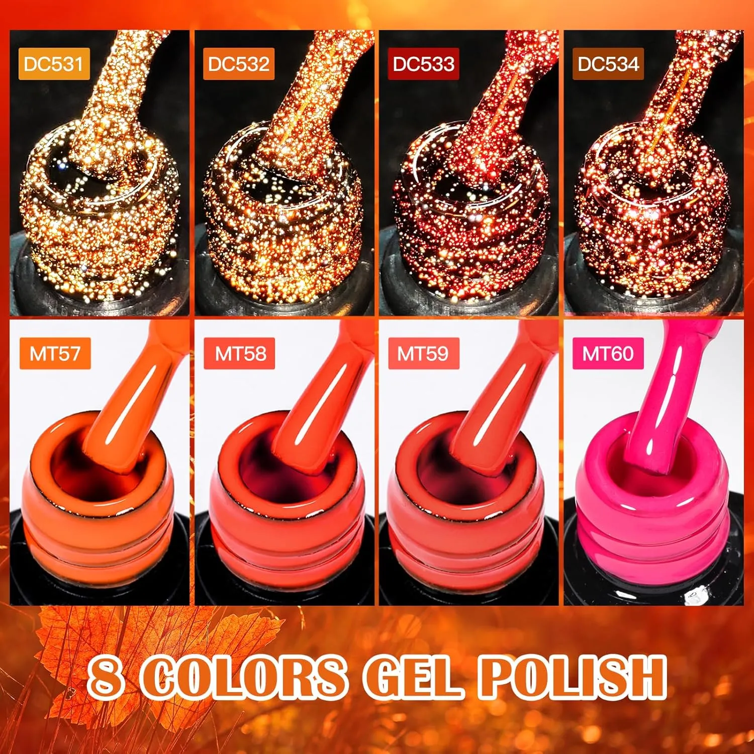 MTSSII Reflective Glitter Gel Polish 12 Pcs Amber Orange Red Hot Pink Coral Sparkly Shiny Disco DJ LED Gel Nail Polish Nail Varnish