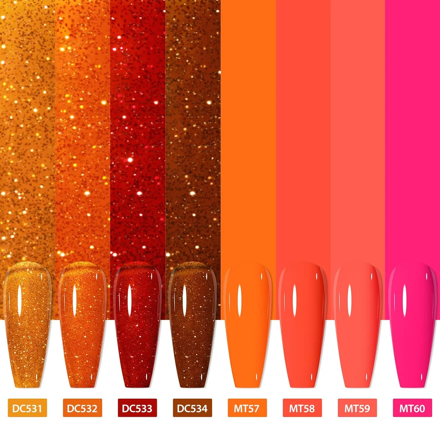 MTSSII Reflective Glitter Gel Polish 12 Pcs Amber Orange Red Hot Pink Coral Sparkly Shiny Disco DJ LED Gel Nail Polish Nail Varnish